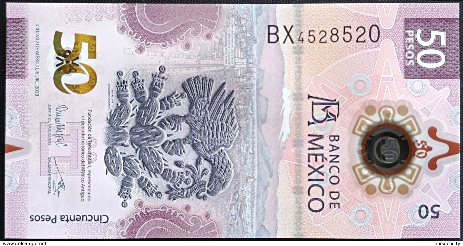 MEXICO $50 ! SERIES BX 6-DEC-2023 DATE ! Omar Mejia Sign. AXOLOTL POLYMER NOTE Mint BU Crisp Read Descr. For Notes - Mexiko