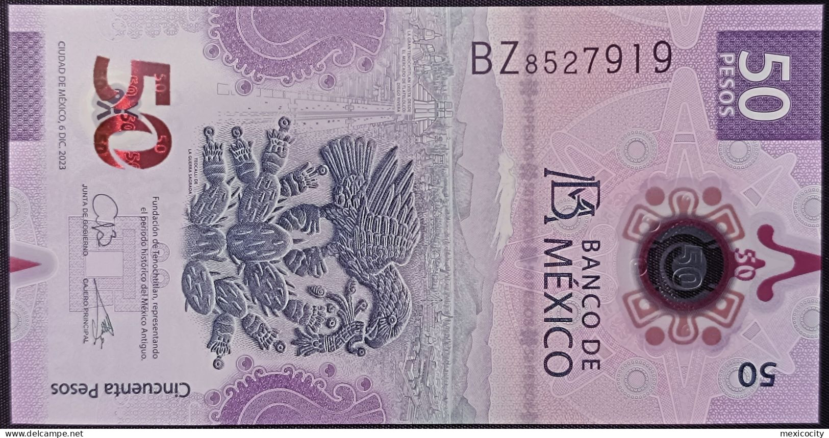 MEXICO $50 ! SERIES BZ 6-DEC-2023 DATE ! Galia Borja Sign. AXOLOTL POLYMER NOTE Mint BU Crisp Read Descr. For Notes - México