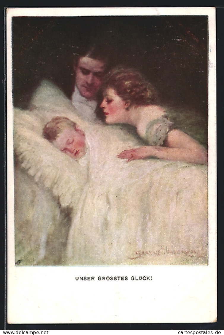 Künstler-AK Clarence F.Underwood: The Greatest Thing In The World, Paar Beobachtet Ihr Schlafendes Kind  - Underwood, Clarence F.