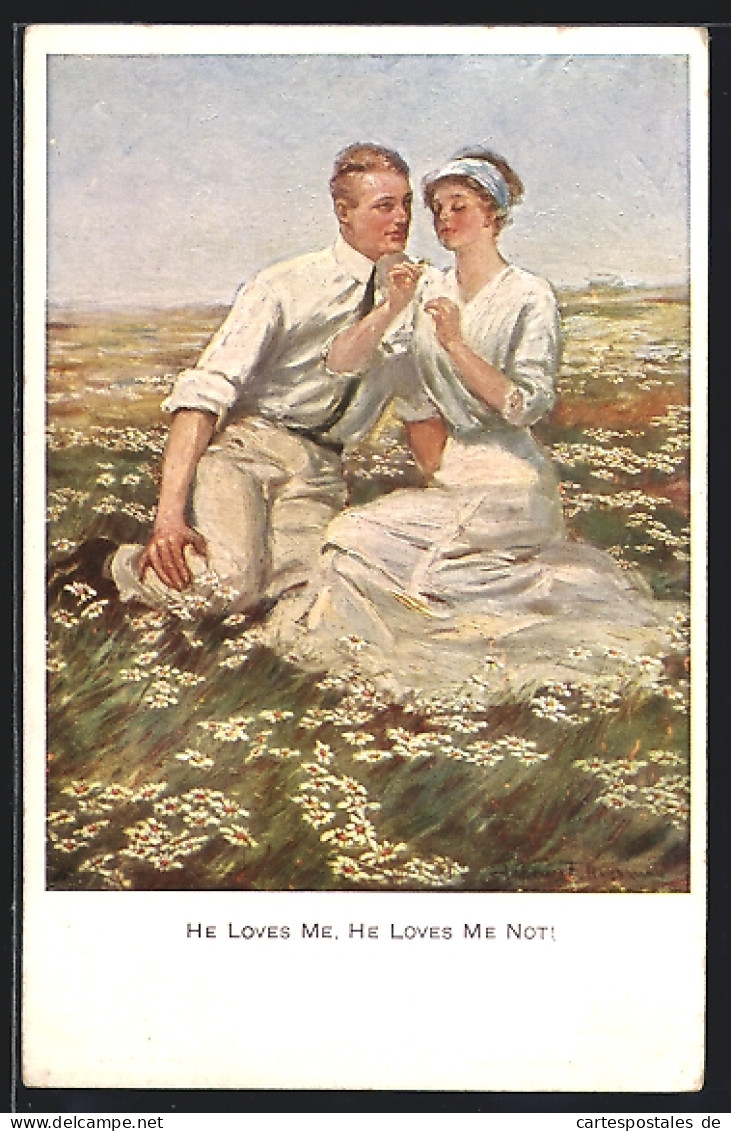 Künstler-AK Clarence F. Underwood: Paar Auf Wiese Beim Blumenorakel  - Underwood, Clarence F.