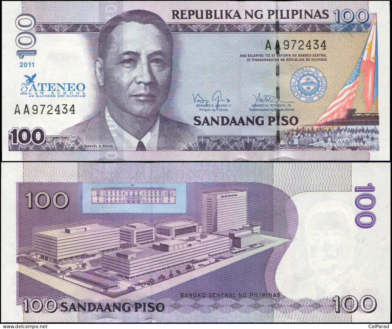 PHILIPPINES 100 PISO - 2011 - Paper Unc - P.212a Banknote - ATENEO Law School - Philippinen