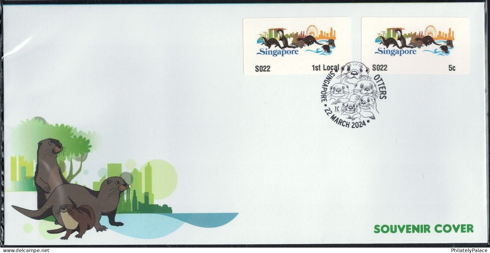 SINGAPORE 2024 OTTERS,AQATIC,ANIMAL,CARNIVOROUS, SAM FRAMA MACHINE, POSTAGE LABELS, FDC, COVER (**) - Singapore (1959-...)