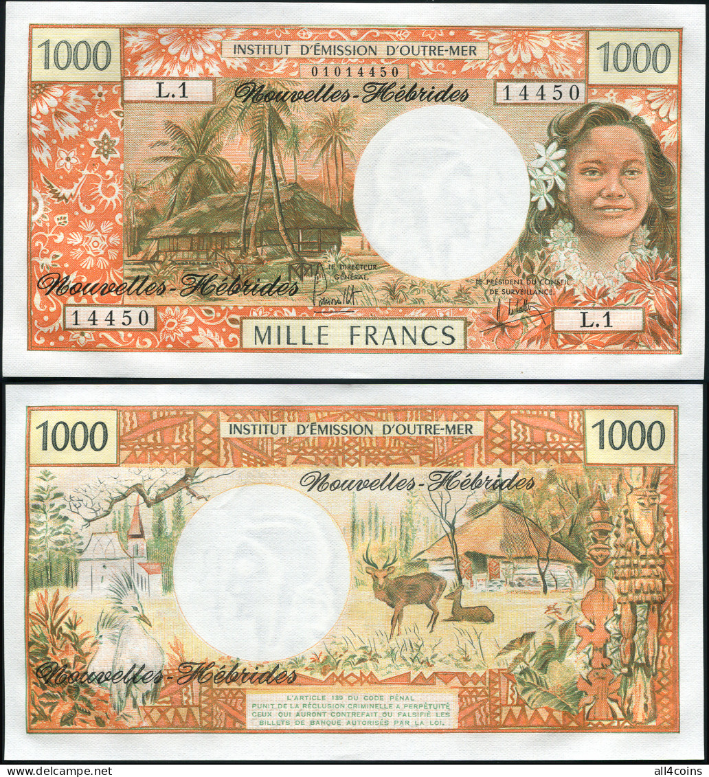 New Hebrides 1000 Francs. ND (1975) Paper Unc. Banknote Cat# P.20b - Neue Hebriden