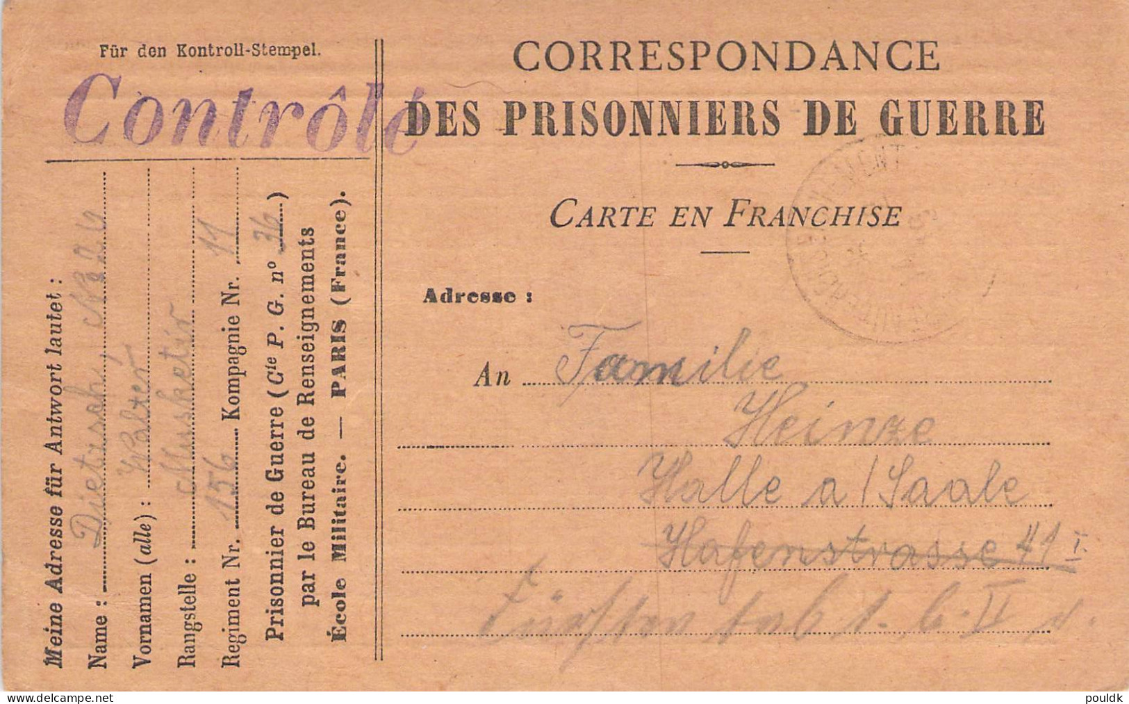 German Prisoner Of War Card From France, Cte P.G. No 36 Located Châteauroux Signed 3.12.1916. Postal Weight - Militaria