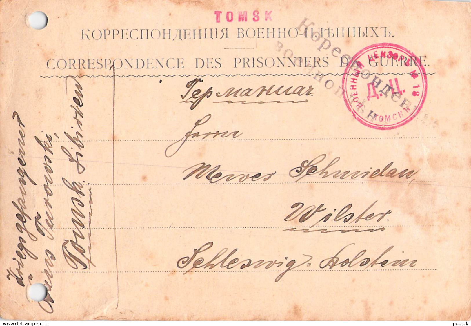 German Prisoner Of War Card From Russia, POW Camp Tomsk In Siberia Signed 3.5.1916. Postal Weight Approx 90 Gramms - Militaria