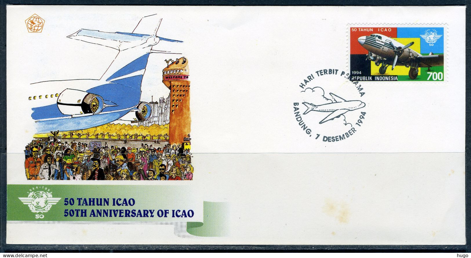 INDONESIE: ZB 1617 FDC 1994 50e Verjaardag Burgerluchtvaart ICAO -2 - Indonésie
