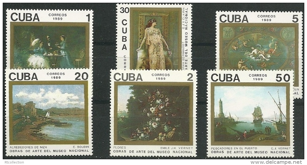Cuba 1989 Art Paintings Painting National Museums Museum Fishermen In Port Stamps MNH Sc 3173-3178 Michel 3336-3341 - Musei