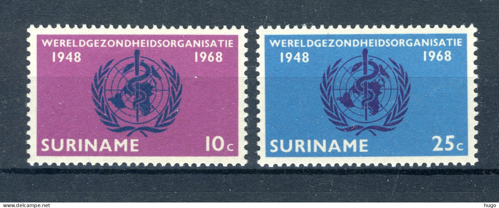 SURINAME 495/496 MNH 1968 - 20 Jaar Wereldgezondheidsorganisatie. - Suriname ... - 1975