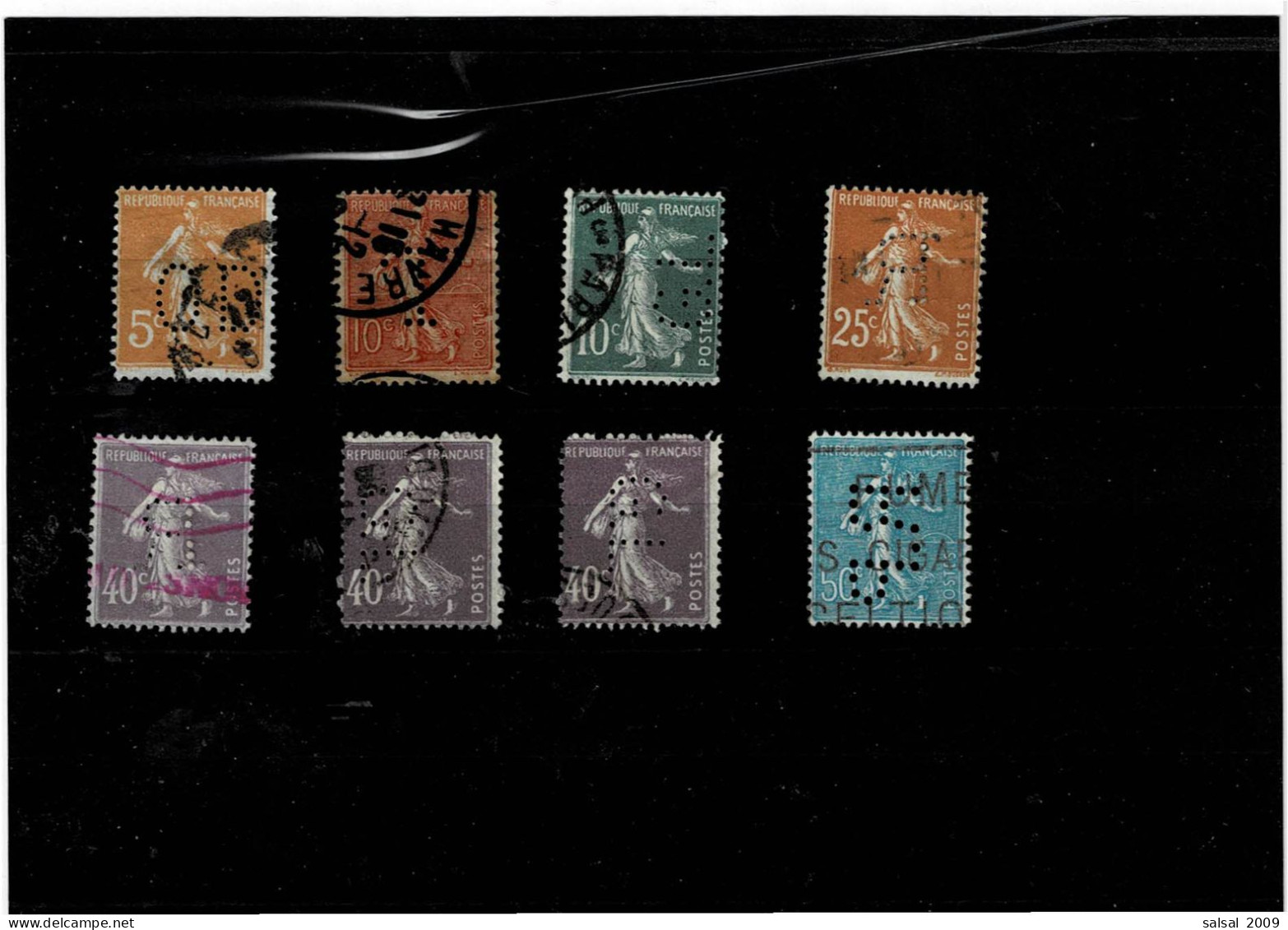 FRANCE ,"Seminatrice" , 8 Pezzi Usati E PERFIN ,qualita Ottima - 1903-60 Sower - Ligned