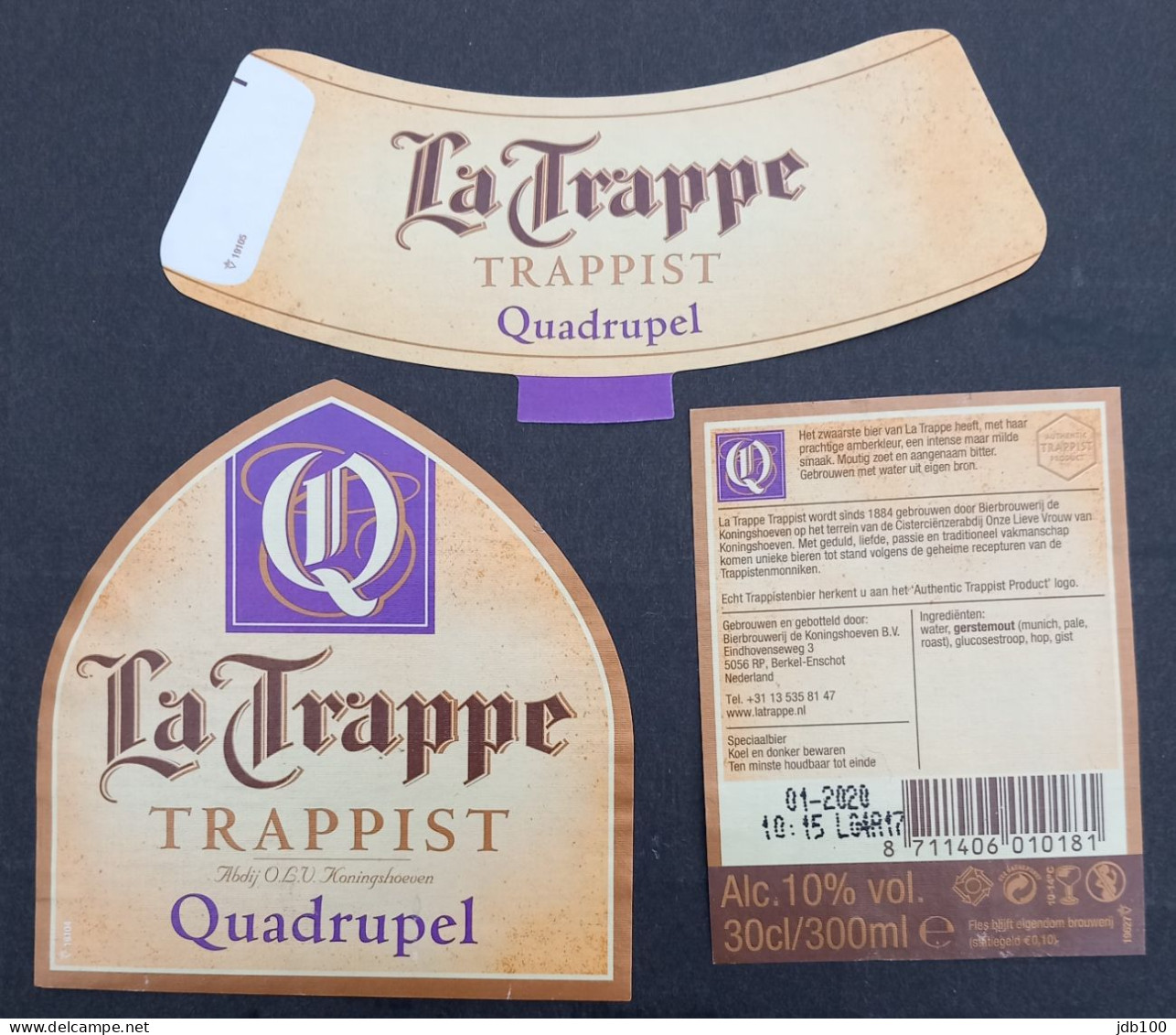 Bier Etiket (b7a), étiquette De Bière, Beer Label, La Trappe Quadrupel Brouwerij Koningshoeven - Cerveza