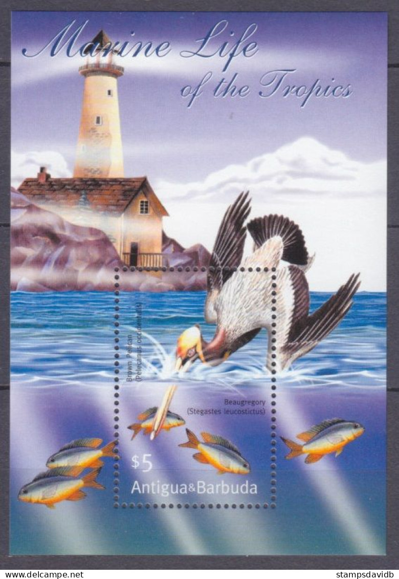2001 Antigua And Barbuda 3483/B501 Marine Fauna - Birds 5,50 € - Pelícanos