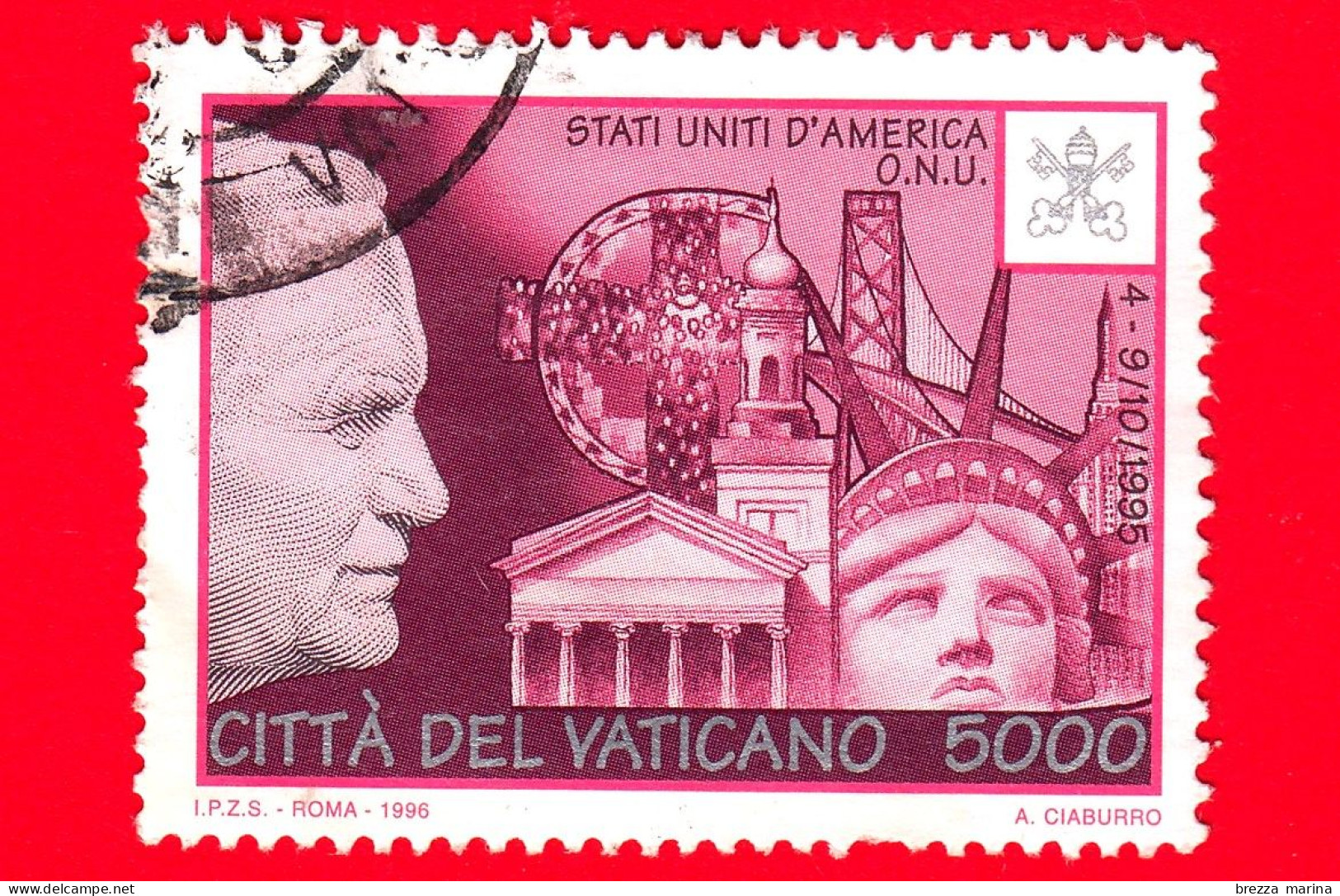 VATICANO - Usato - 1996 - Viaggi Di Giovanni Paolo II Nel 1995 - U.S.A. - 5000 L. - Oblitérés