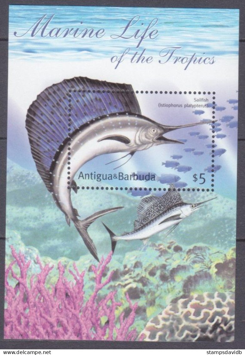 2001 Antigua And Barbuda 3484/B502 Marine Fauna - Birds 5,50 € - Marine Life