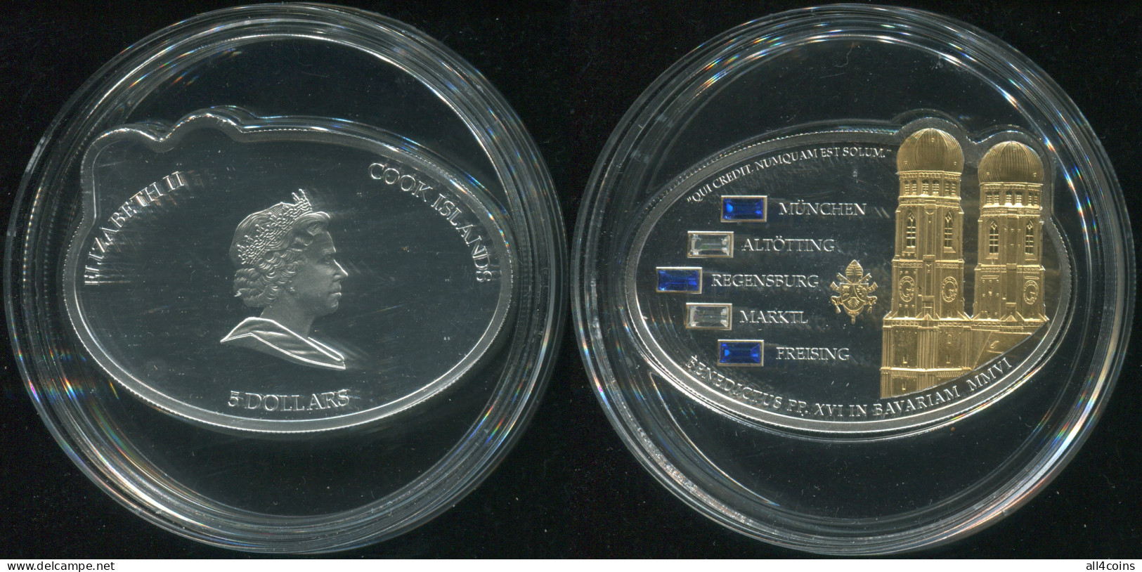 Cook Islands 5 Dollars. 2006 (Silver KM#561. Proof) Benedict XVI Visits Germany - Islas Cook