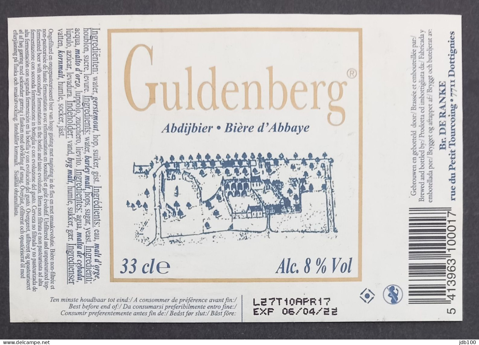 Bier Etiket (c8d), étiquette De Bière, Beer Label, Guldenberg Brouwerij De Ranke - Cerveza