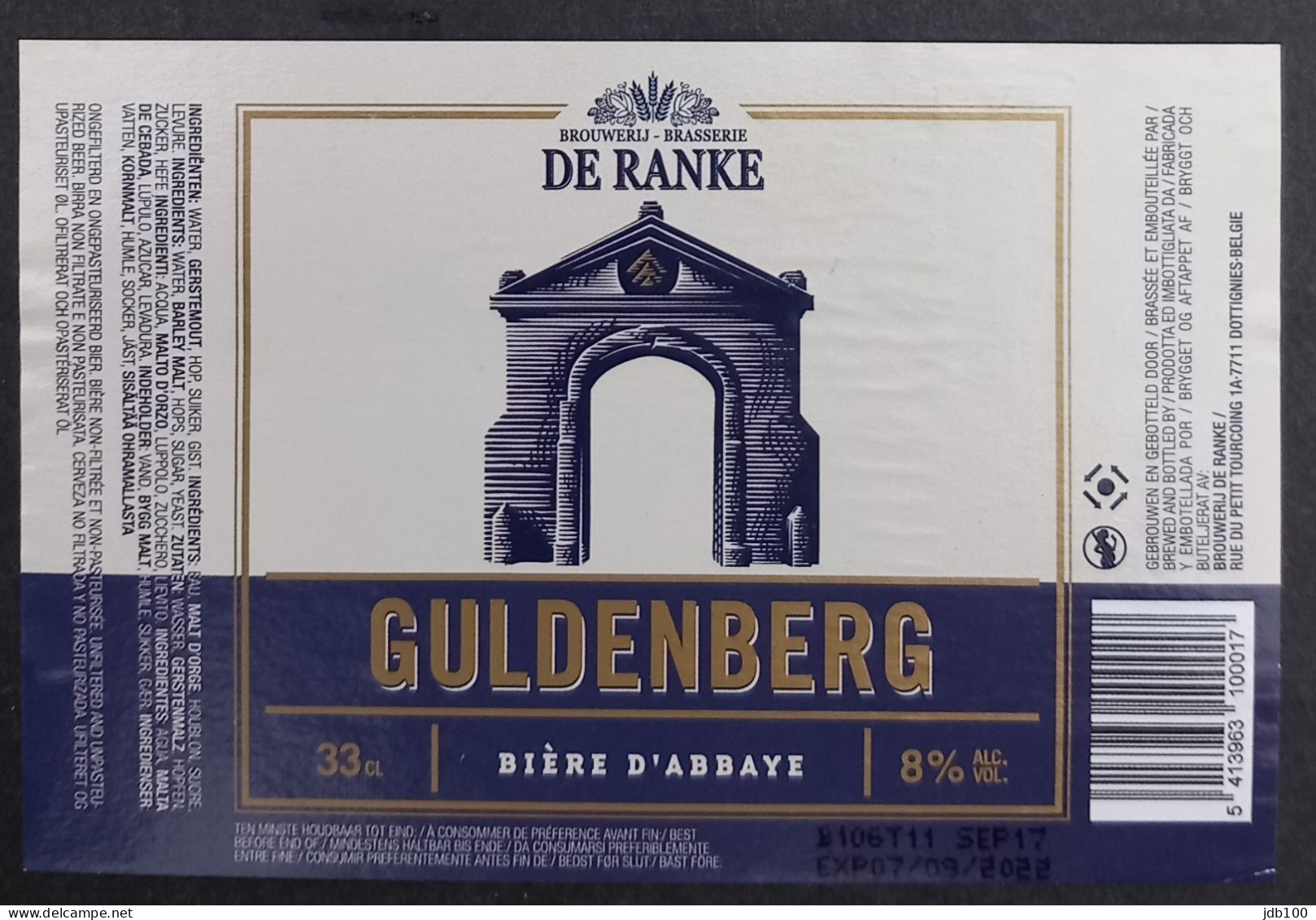 Bier Etiket (e5b), étiquette De Bière, Beer Label, Guldenberg Brouwerij De Ranke - Cerveza