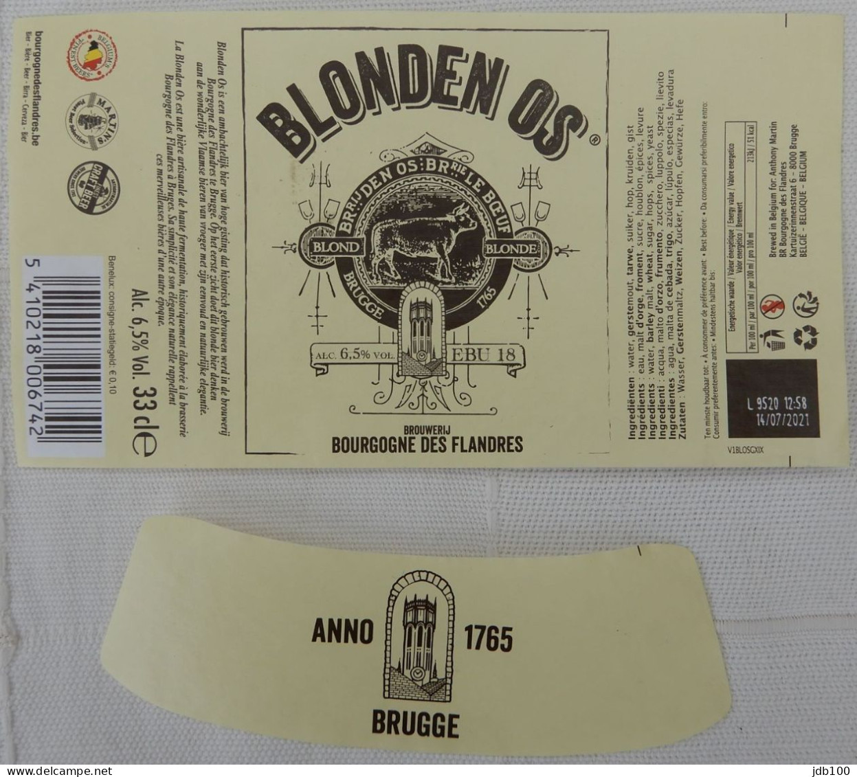 Bier Etiket (g1), étiquette De Bière, Beer Label, Blonden Os Brouwerij Bourgogne Des Flandres - Cerveza