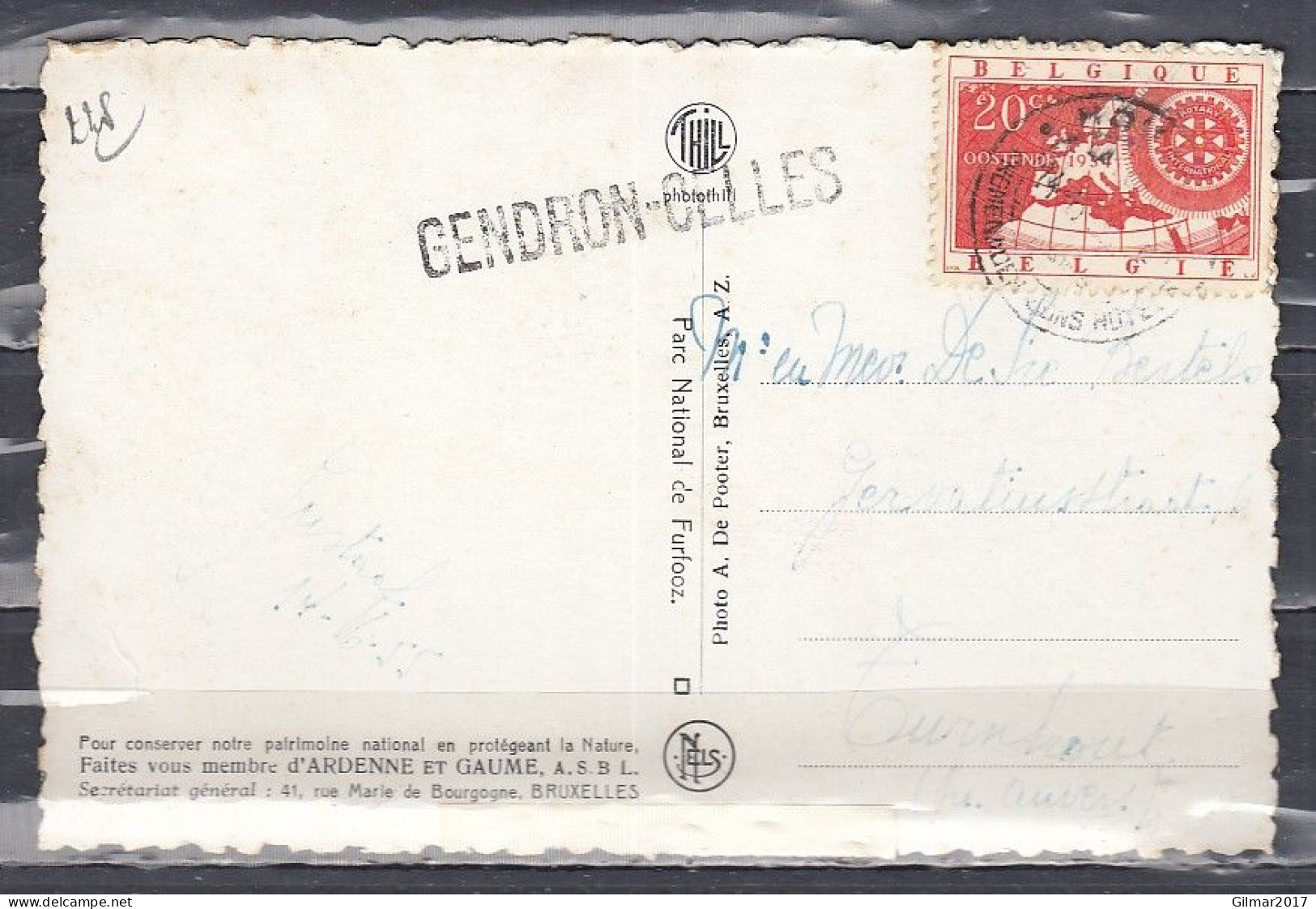 Postkaart Van Houyet Naar Turnhout Met Langstempel Gendron-Celles - Linear Postmarks