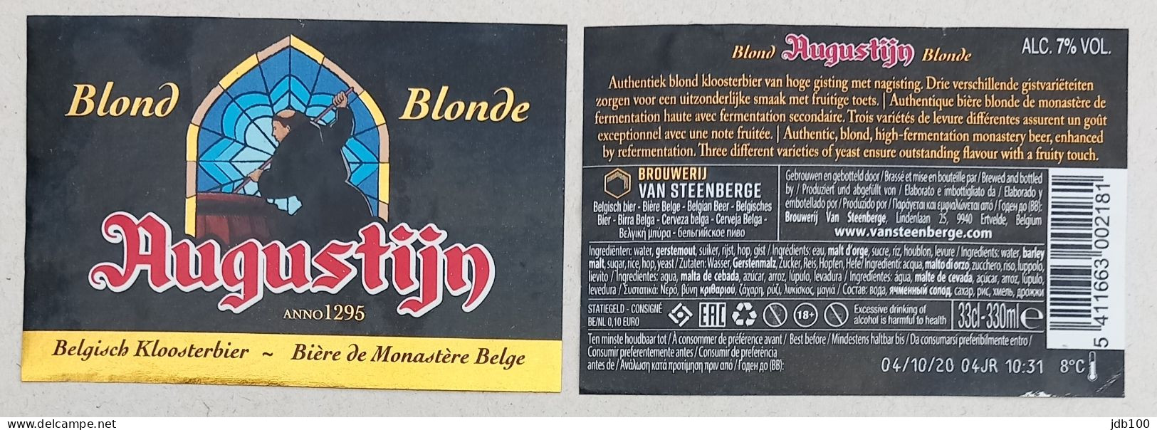 Bier Etiket (g6a), étiquette De Bière, Beer Label, Augustijn Blond Brouwerij Van Steenberge - Cerveza