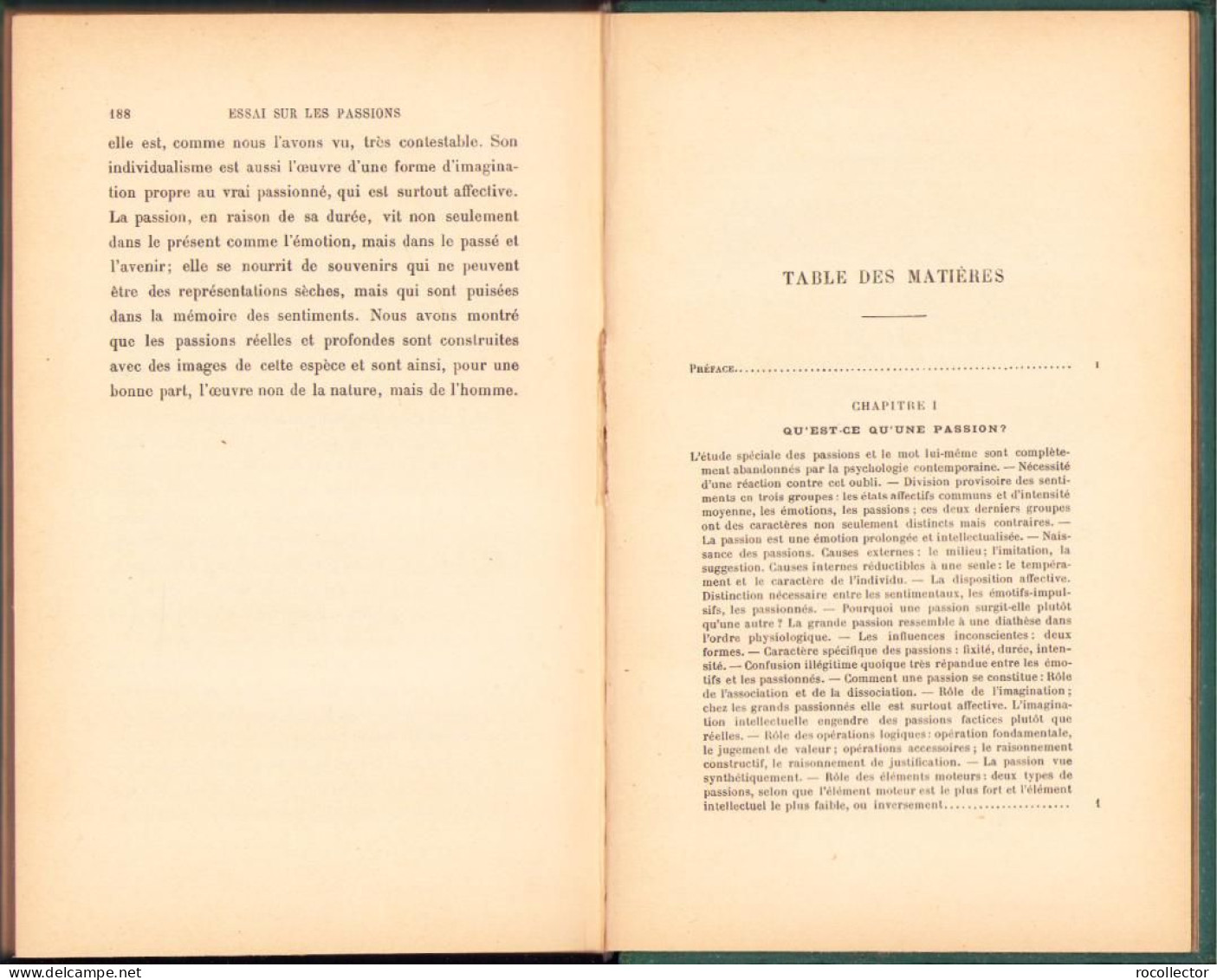 Essai Sur Les Passions Par Th. Ribot, 1910, Paris C1660 - Alte Bücher