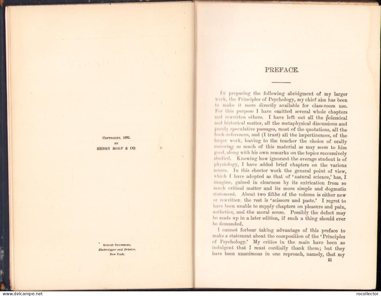Text Book Of Psychology By William James, 1892, London C1651 - Alte Bücher