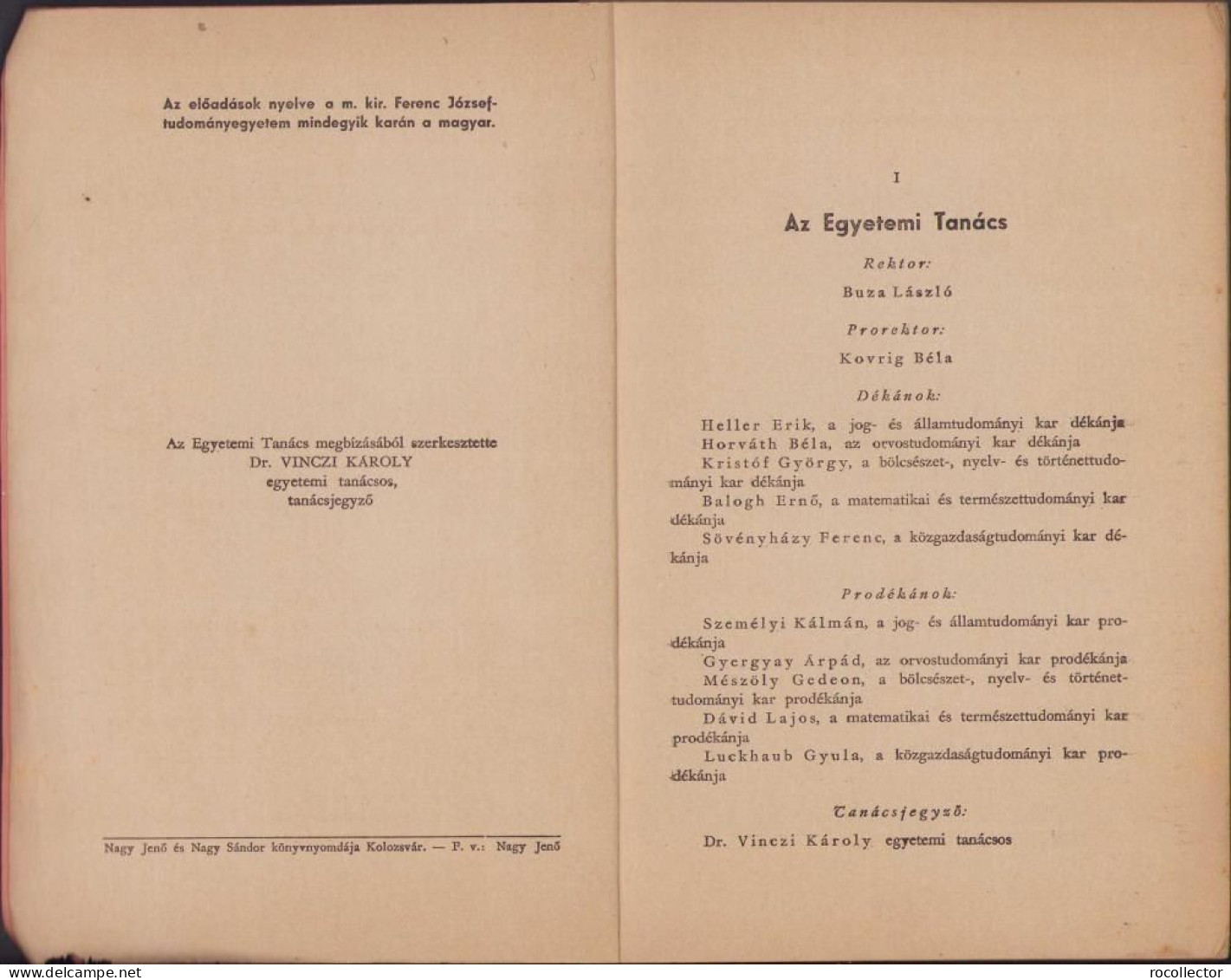 A Magyar Király Ferenc József-Tudományegyetem Tanrendje Az 1943-44 Tanév, II Resz Kolozsvar 1944 C1629 - Livres Anciens