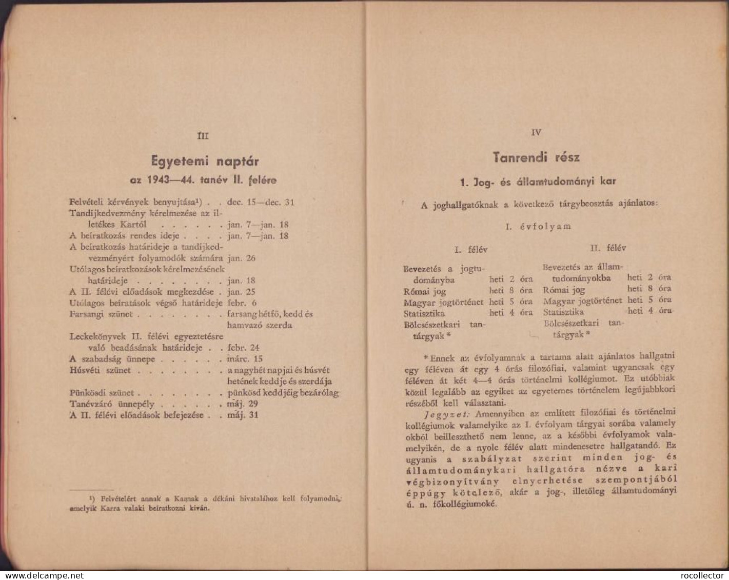 A magyar király Ferenc József-Tudományegyetem tanrendje az 1943-44 tanév, II resz Kolozsvar 1944 C1629