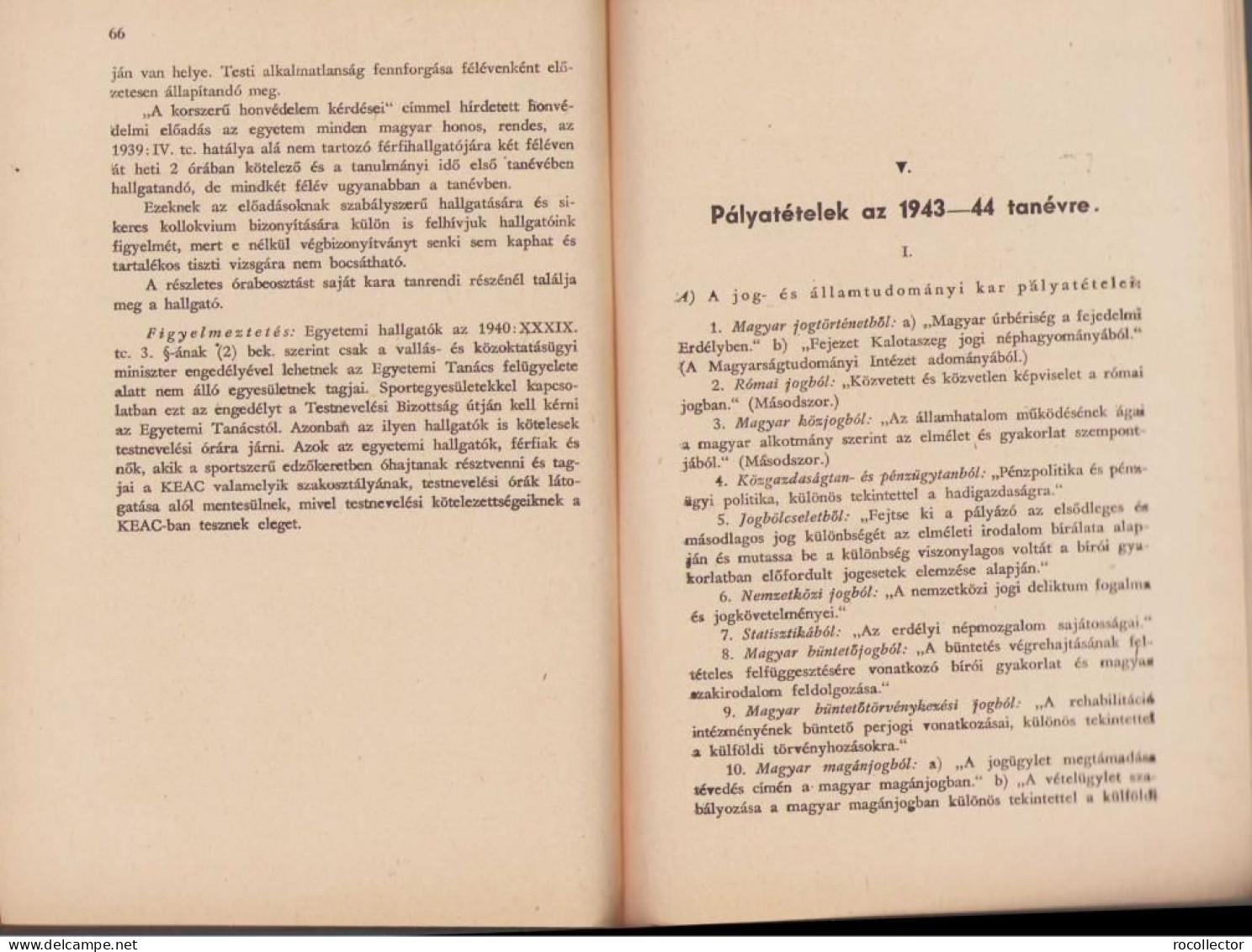 A magyar király Ferenc József-Tudományegyetem tanrendje az 1943-44 tanév, II resz Kolozsvar 1944 C1629