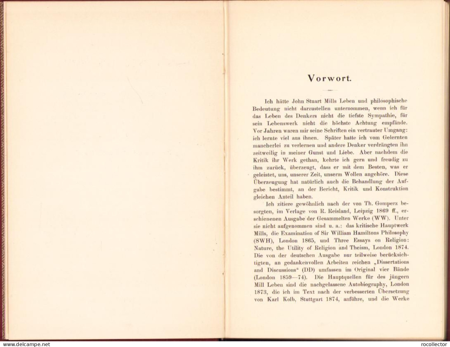 John Stuart Mill. Sein Leben Und Lebenswerk Von Samuel Saenger, 1901, Stuttgart C1613 - Libros Antiguos Y De Colección