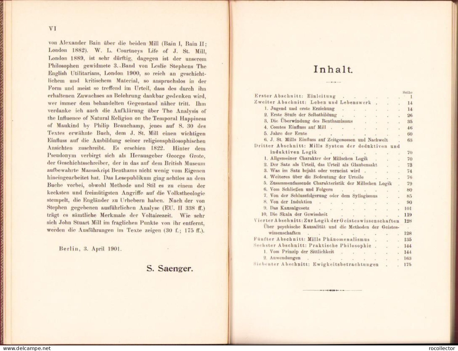 John Stuart Mill. Sein Leben und Lebenswerk von Samuel Saenger, 1901, Stuttgart C1613