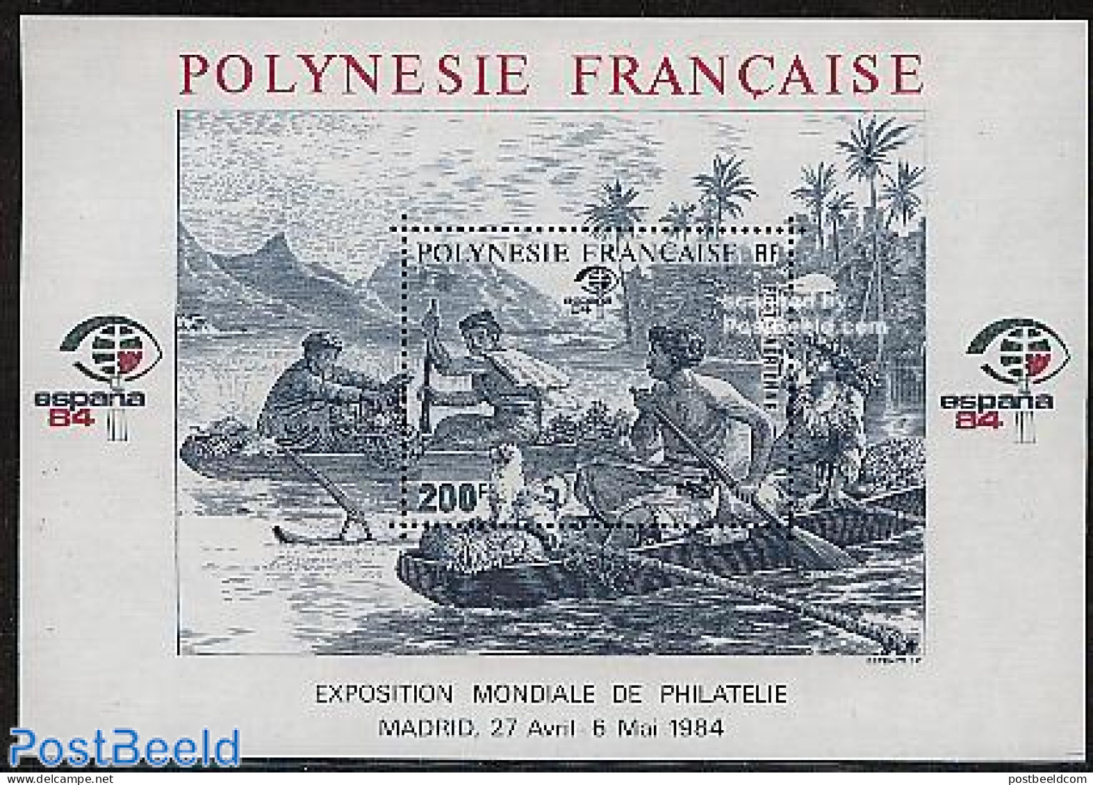 French Polynesia 1984 Espana 84 S/s, Mint NH, Nature - Sport - Transport - Dogs - Fruit - Kayaks & Rowing - Ships And .. - Nuevos