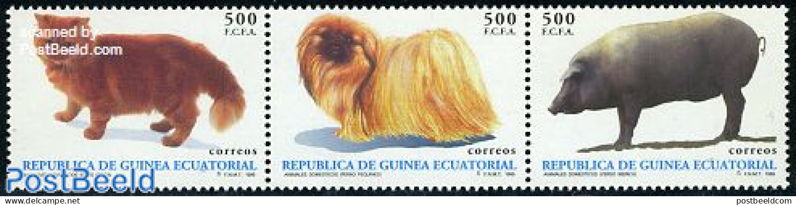 Equatorial Guinea 1995 Domestic Animals 3v [::], Mint NH, Nature - Animals (others & Mixed) - Cats - Cattle - Dogs - Guinea Ecuatorial