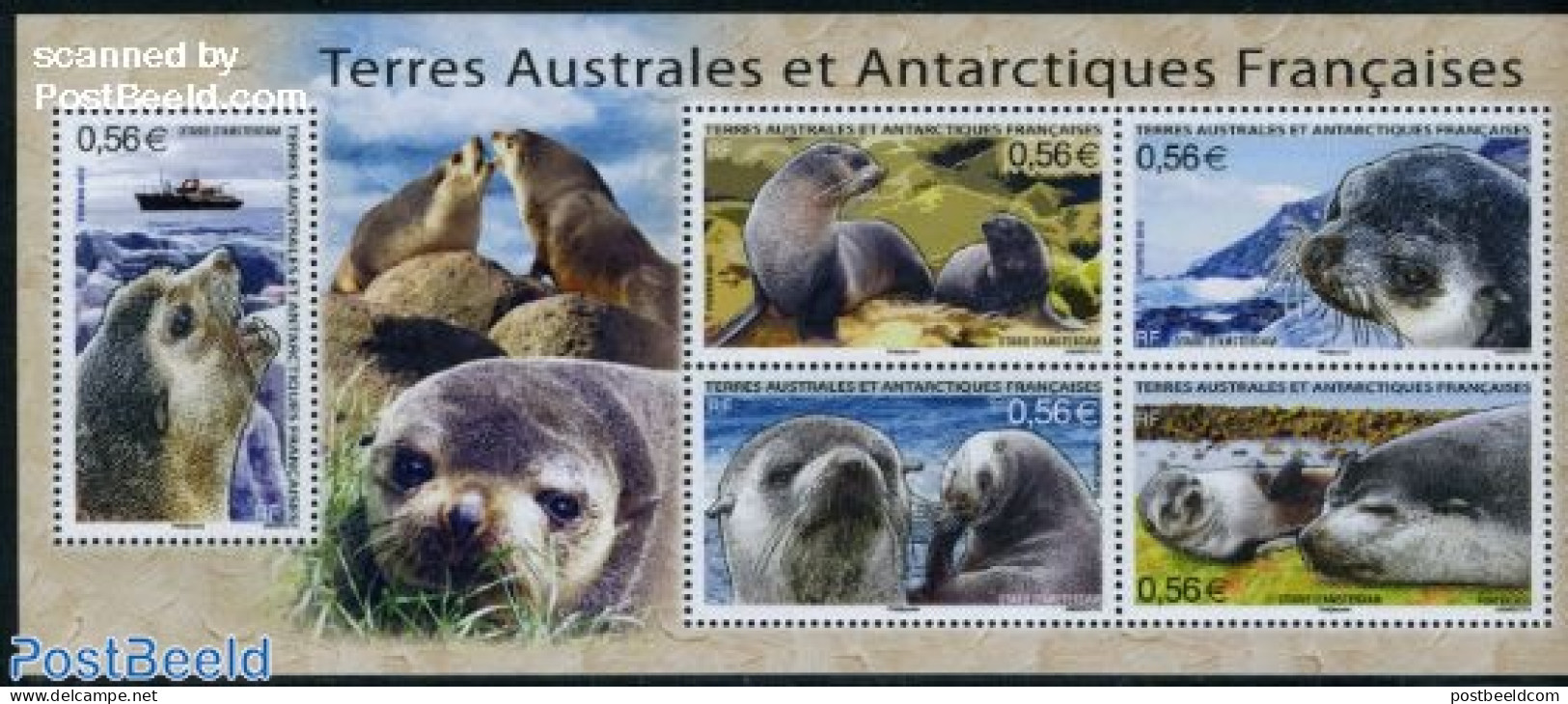 French Antarctic Territory 2010 Seals S/s, Mint NH, Nature - Transport - Animals (others & Mixed) - Sea Mammals - Ship.. - Ongebruikt