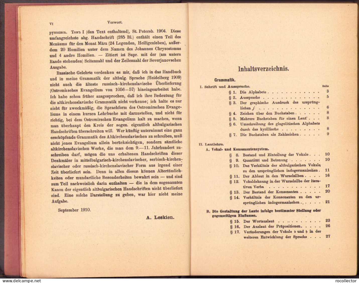 Handbuch Der Altbulgarischen (Altkirchenslavischen). Grammatik. Texte. Glossar Von A Leskien 1922 Heidelberg C1524 - Old Books