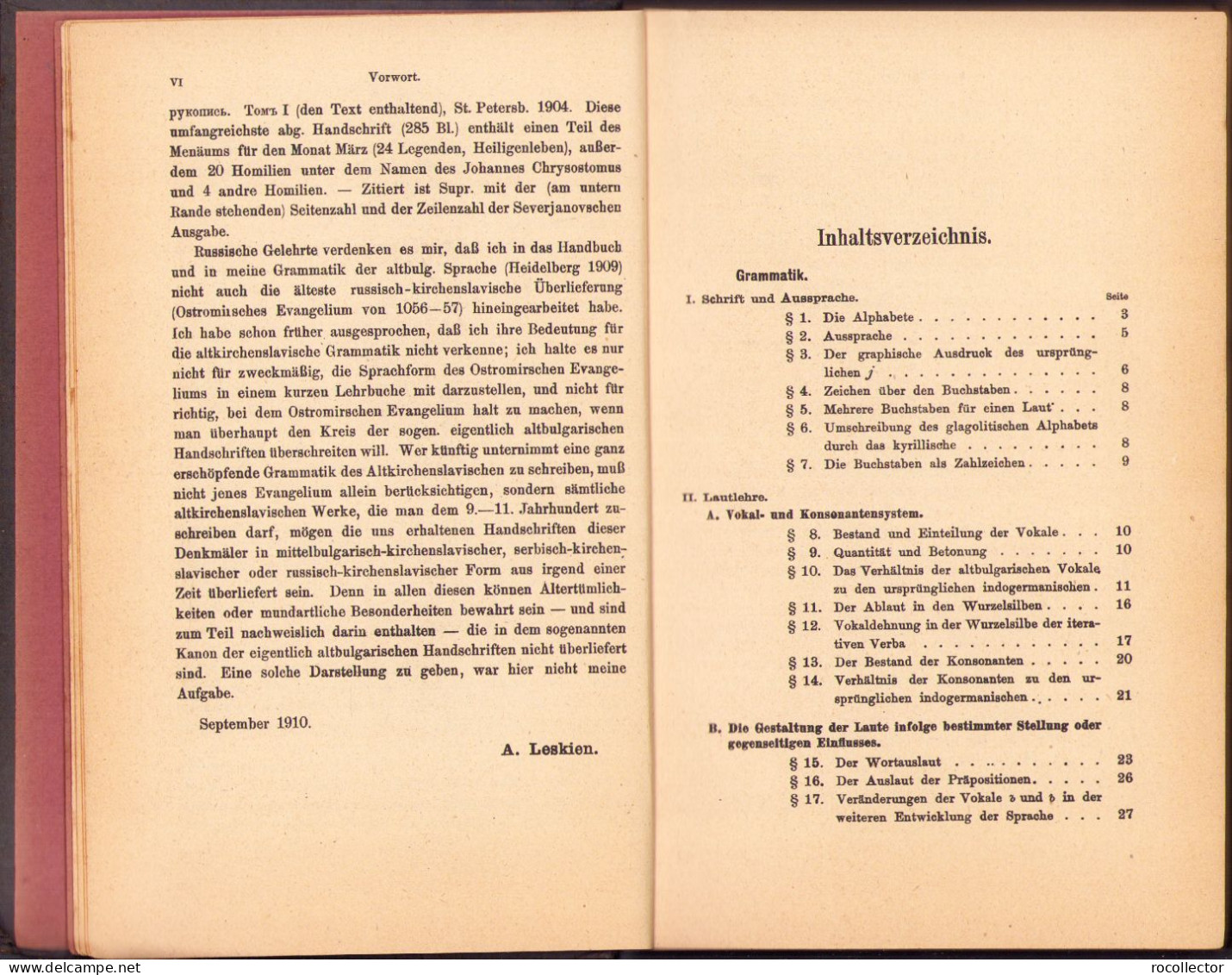 Handbuch Der Altbulgarischen (Altkirchenslavischen). Grammatik. Texte. Glossar Von A Leskien 1922 Heidelberg C1524 - Alte Bücher