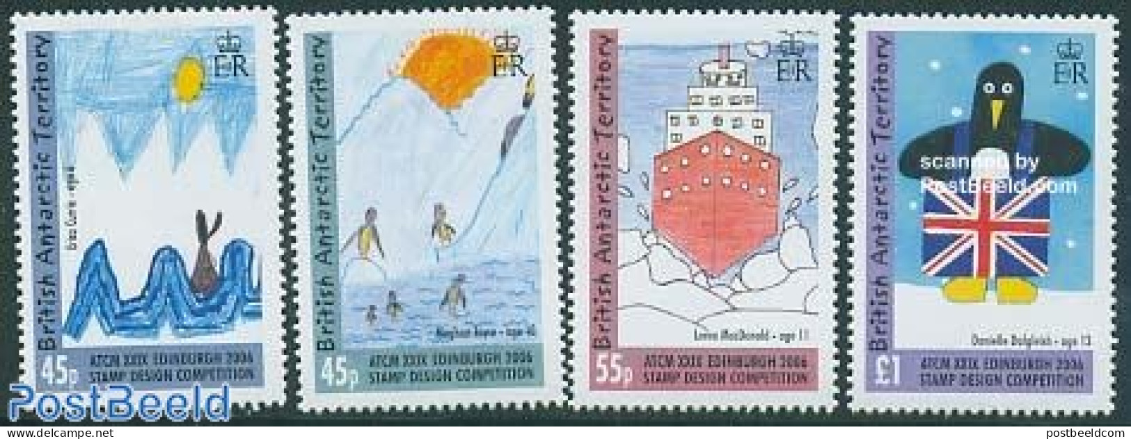 British Antarctica 2006 ATCM Edinburgh 4v, Mint NH, Nature - Transport - Penguins - Ships And Boats - Art - Children D.. - Schiffe