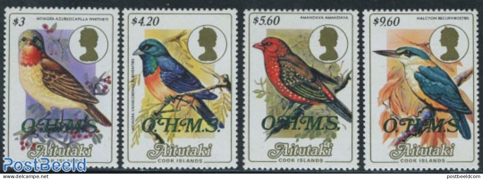 Aitutaki 1986 OHMS Overprints 4v, Mint NH, Nature - Birds - Kingfishers - Aitutaki