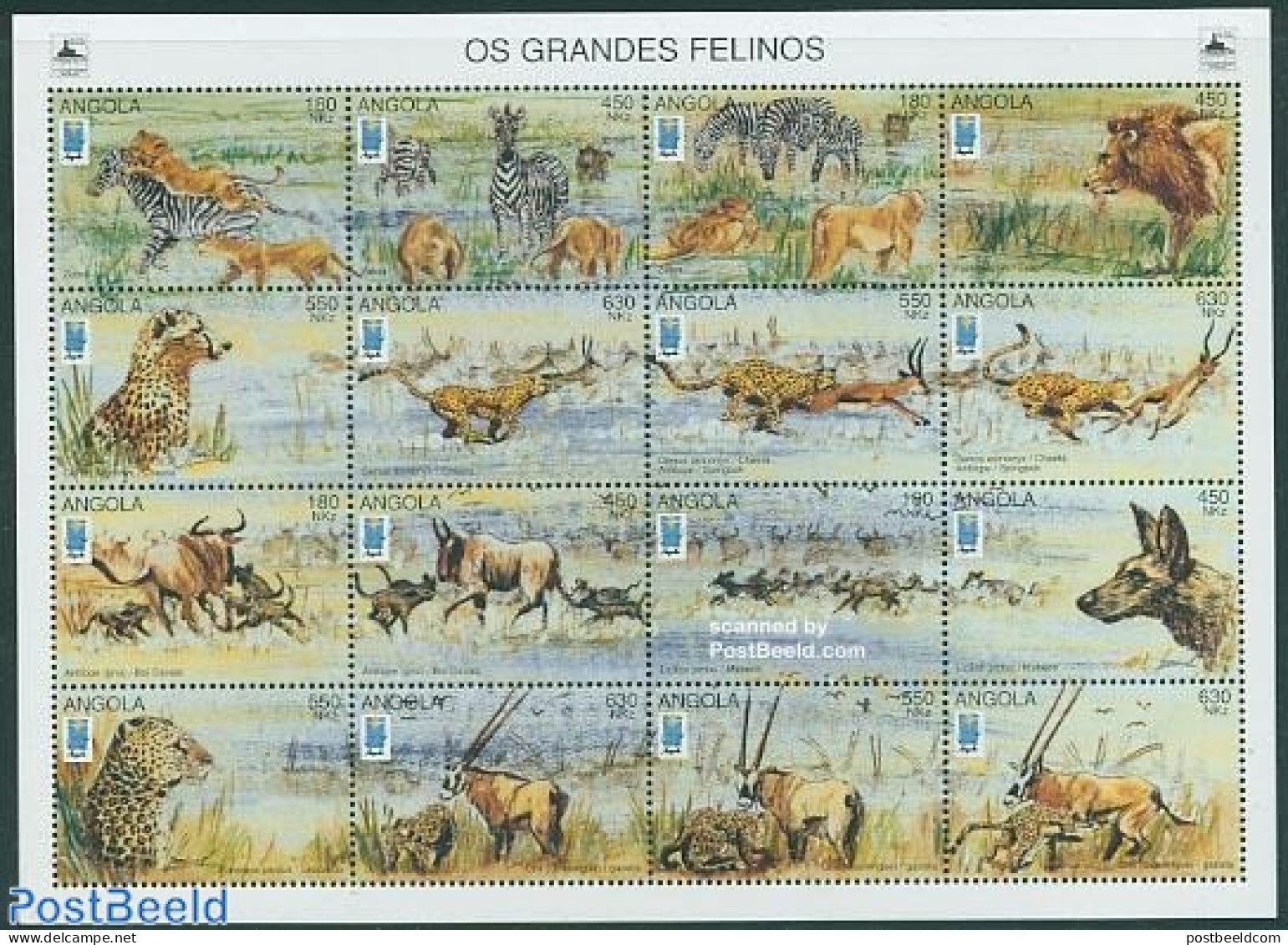 Angola 1995 Lubrapex 16v M/s, Mint NH, Nature - Animals (others & Mixed) - Cat Family - Zebra - Angola