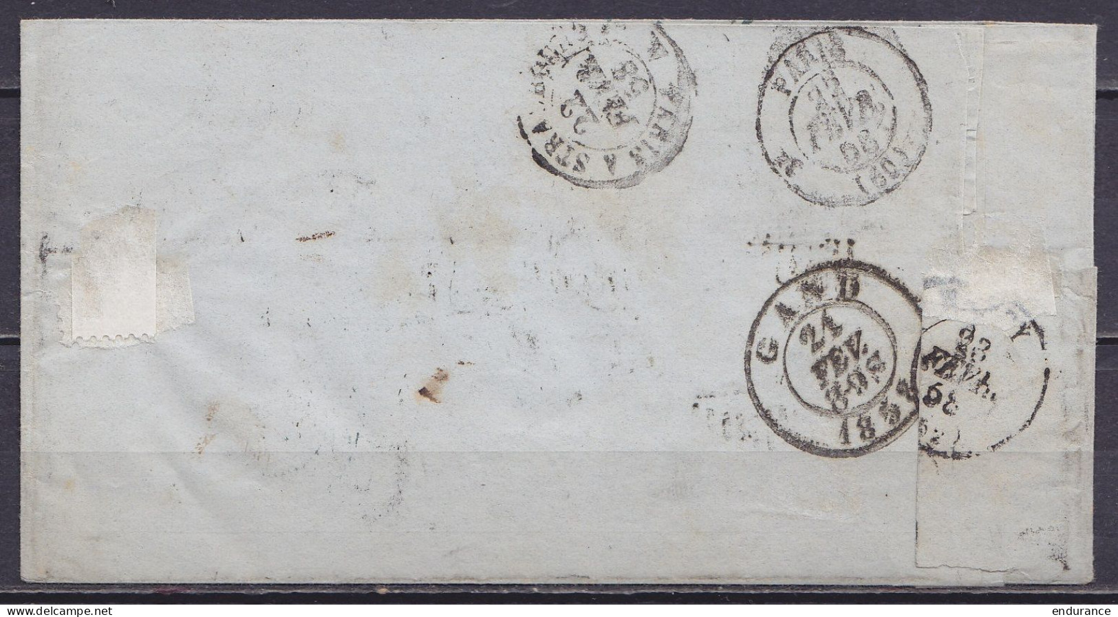 LSC (sans Contenu) Affr. Paire N°7 P105 Càd ST-NICOLAS /21 FEV 1858 Pour NANCY - Càd "BELG. /5/ LILLE" - [PD] (au Dos: C - 1851-1857 Medallions (6/8)