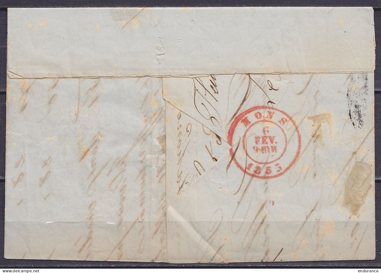 L. Affr. N°8 P39 Càd FLEURUS /6 FEV 1853 Pour MONS (au Dos: Càd Arrivée MONS) - 1851-1857 Medaglioni (6/8)