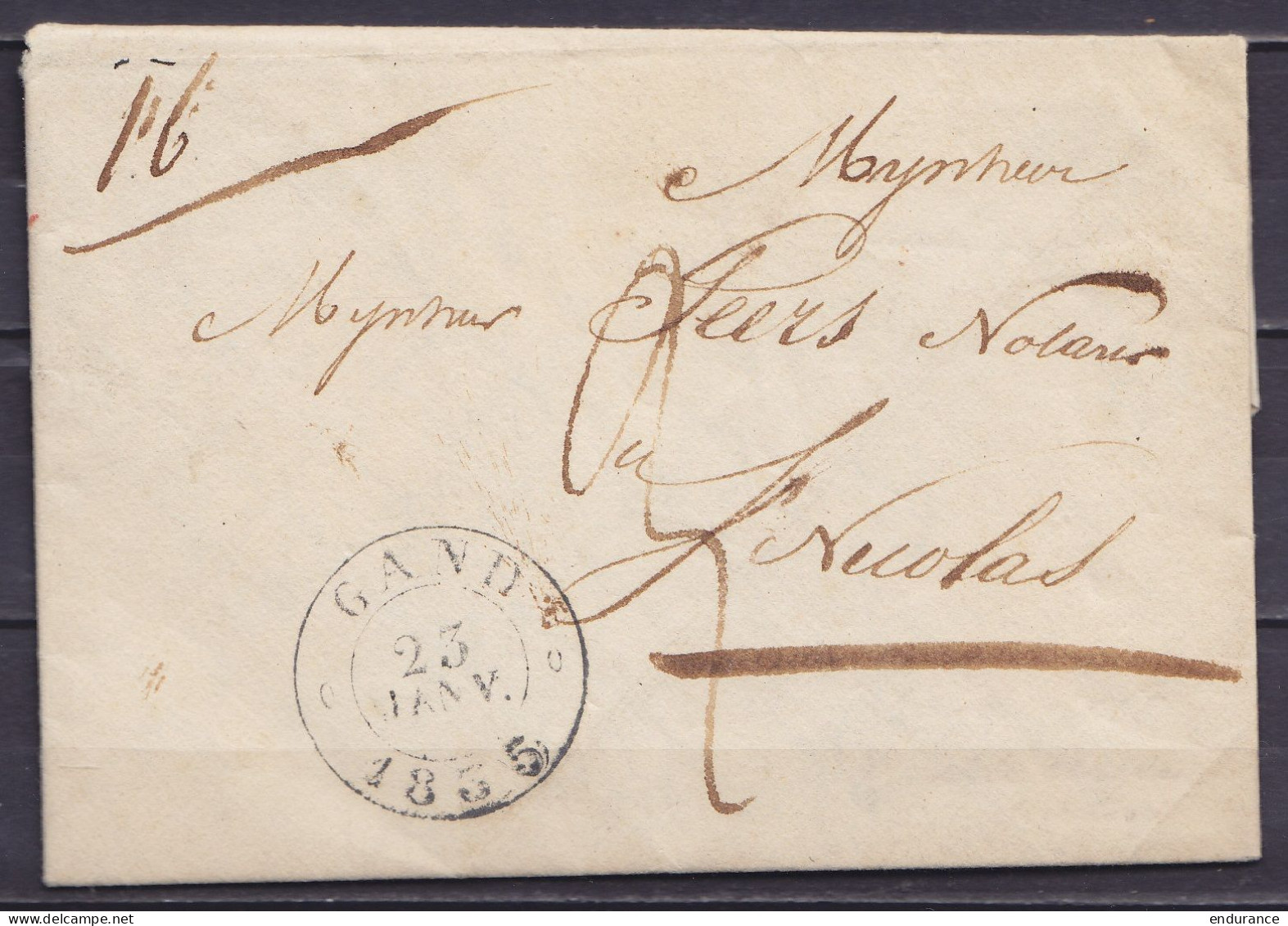 L. Datée 23 Janvier 1835 De ERTVELDE Càd GAND /23 JANV 1835 Pour ST-NICOLAS - Port "3" (au Dos: Càd Arrivée ST-NICOLAS) - 1830-1849 (Belgica Independiente)