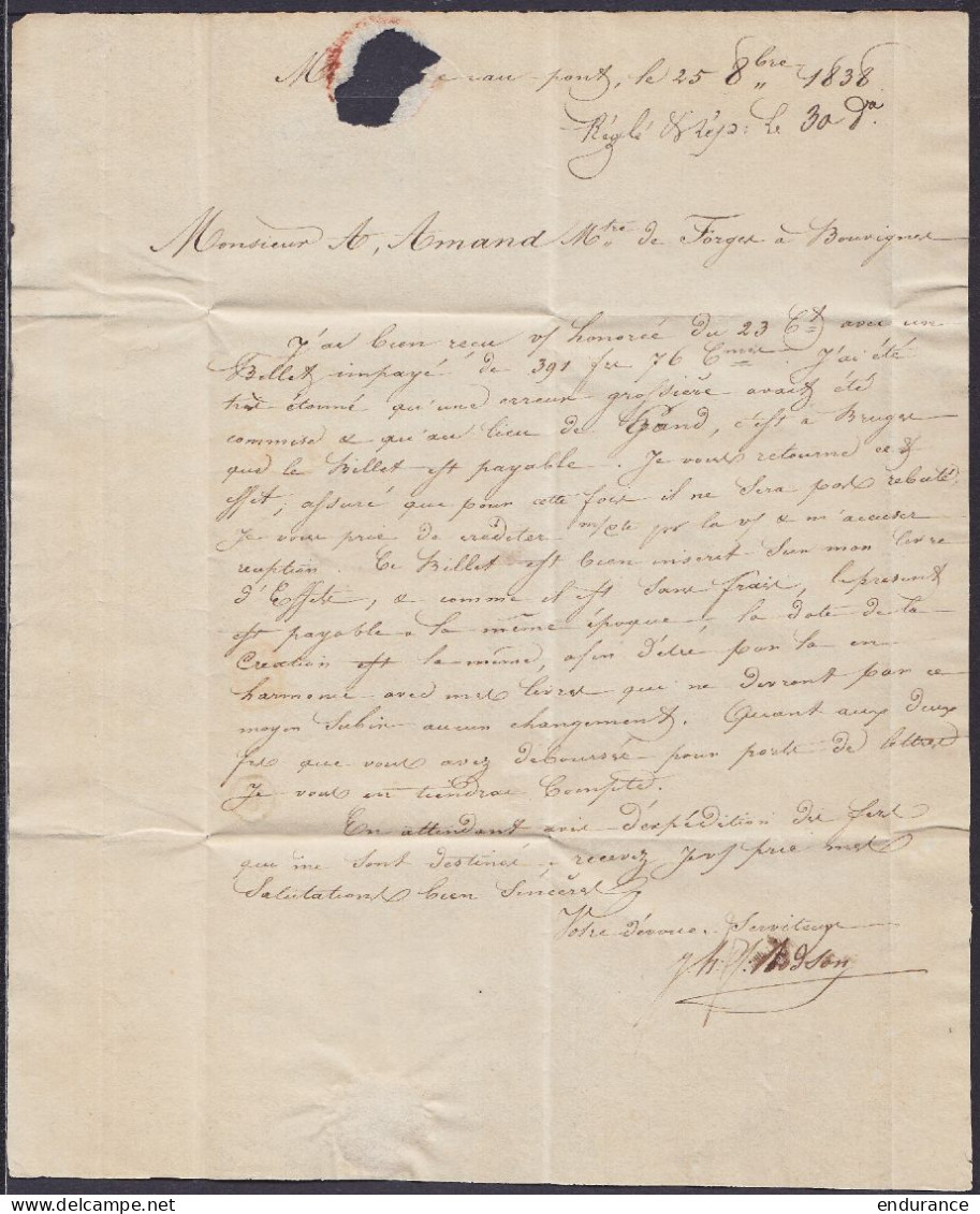 L. Datée 25 Octobre 1838 De MARCHIENNE-AU-PONT Càd CHARLEROY /25 OCT 1838 Pour Poste Restante à DINANT - [SR] - Boîte "S - 1830-1849 (Unabhängiges Belgien)