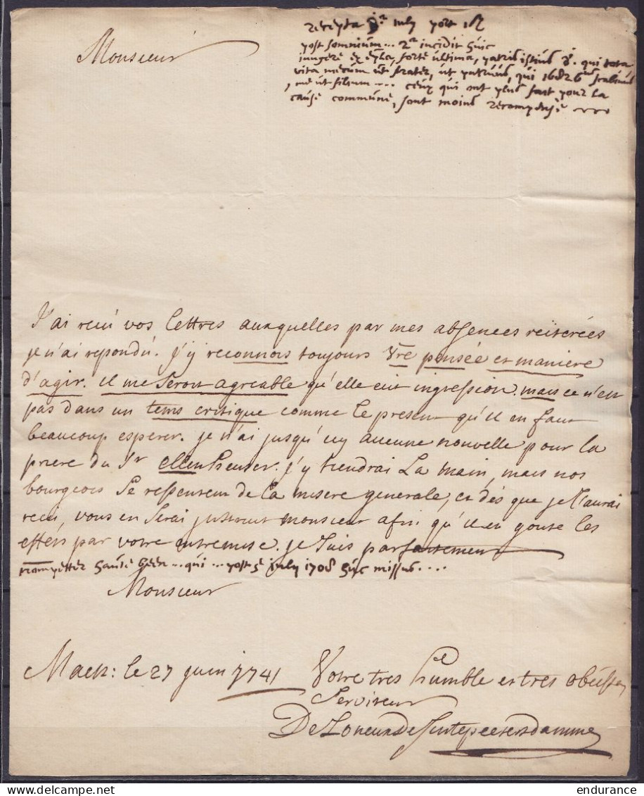 L. Datée 27 Juin 1741 De MAESTRICHT Pour GAND - Port "6" - 1714-1794 (Austrian Netherlands)