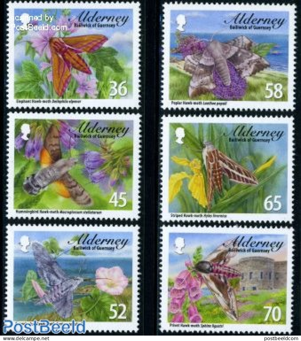 Alderney 2011 Hawkmoths 6v, Mint NH, Nature - Butterflies - Insects - Alderney