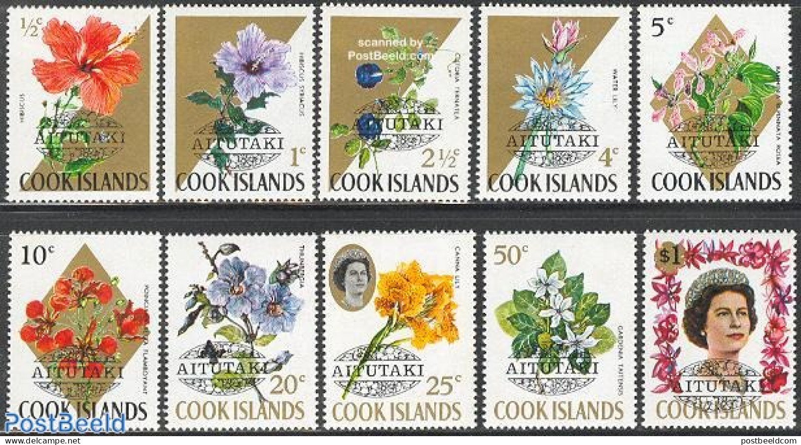 Aitutaki 1972 Flowers, Overprints 10v, Mint NH, Nature - Flowers & Plants - Aitutaki