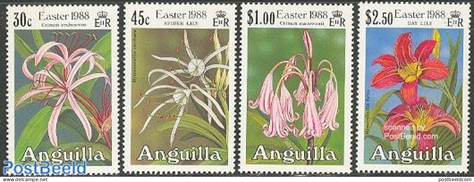 Anguilla 1988 Easter, Lilies 4v, Mint NH, Nature - Flowers & Plants - Anguilla (1968-...)