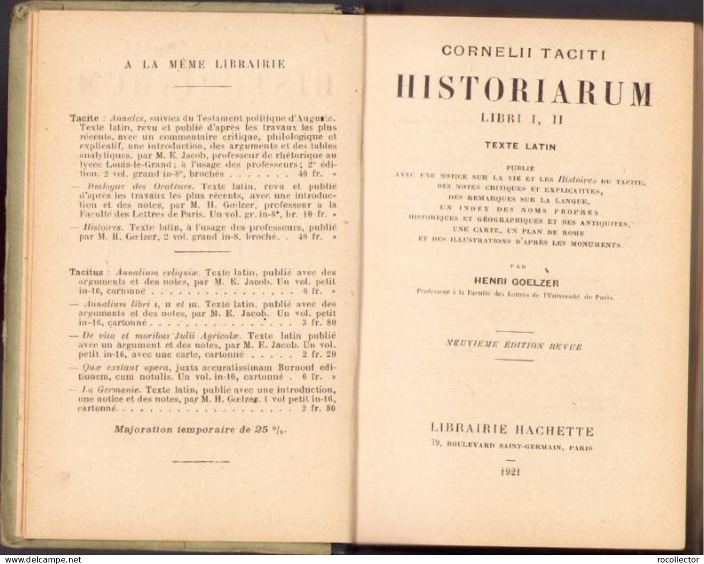 Cornelii Taciti. Historiarum, Libri I Et II, 1921, Paris C1489 - Libri Vecchi E Da Collezione