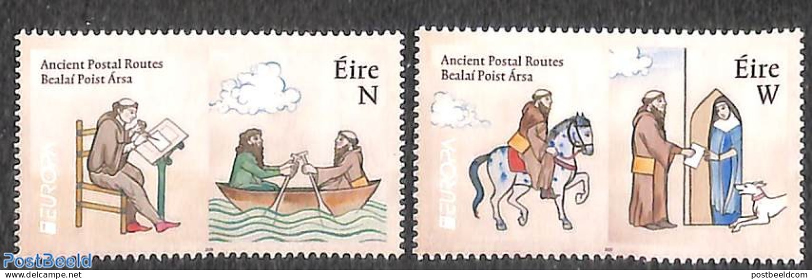 Ireland 2020 Europa, Old Postal Roads 2v, Mint NH, History - Nature - Transport - Europa (cept) - Horses - Post - Ship.. - Nuovi