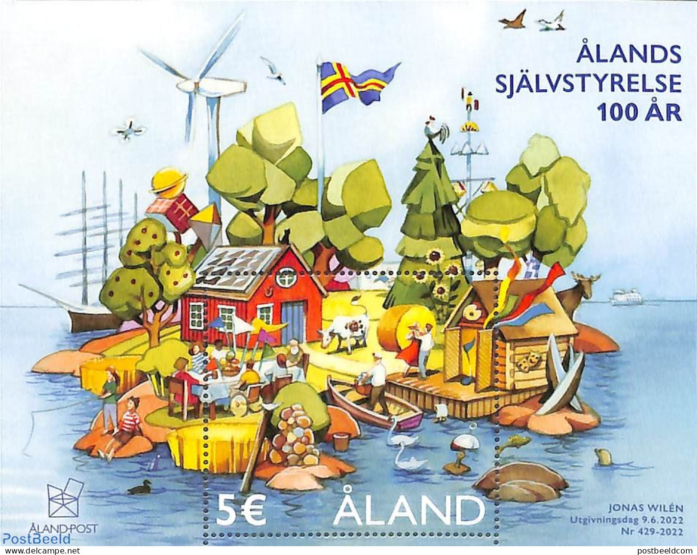 Aland 2022 100 Years Autonomy S/s, Mint NH, Transport - Various - Ships And Boats - Mills (Wind & Water) - Schiffe
