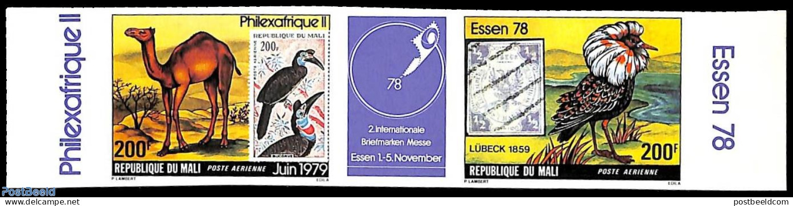 Mali 1979 Philexafrique 2v+tab [:T:], Mint NH, Nature - Birds - Camels - Stamps On Stamps - Stamps On Stamps